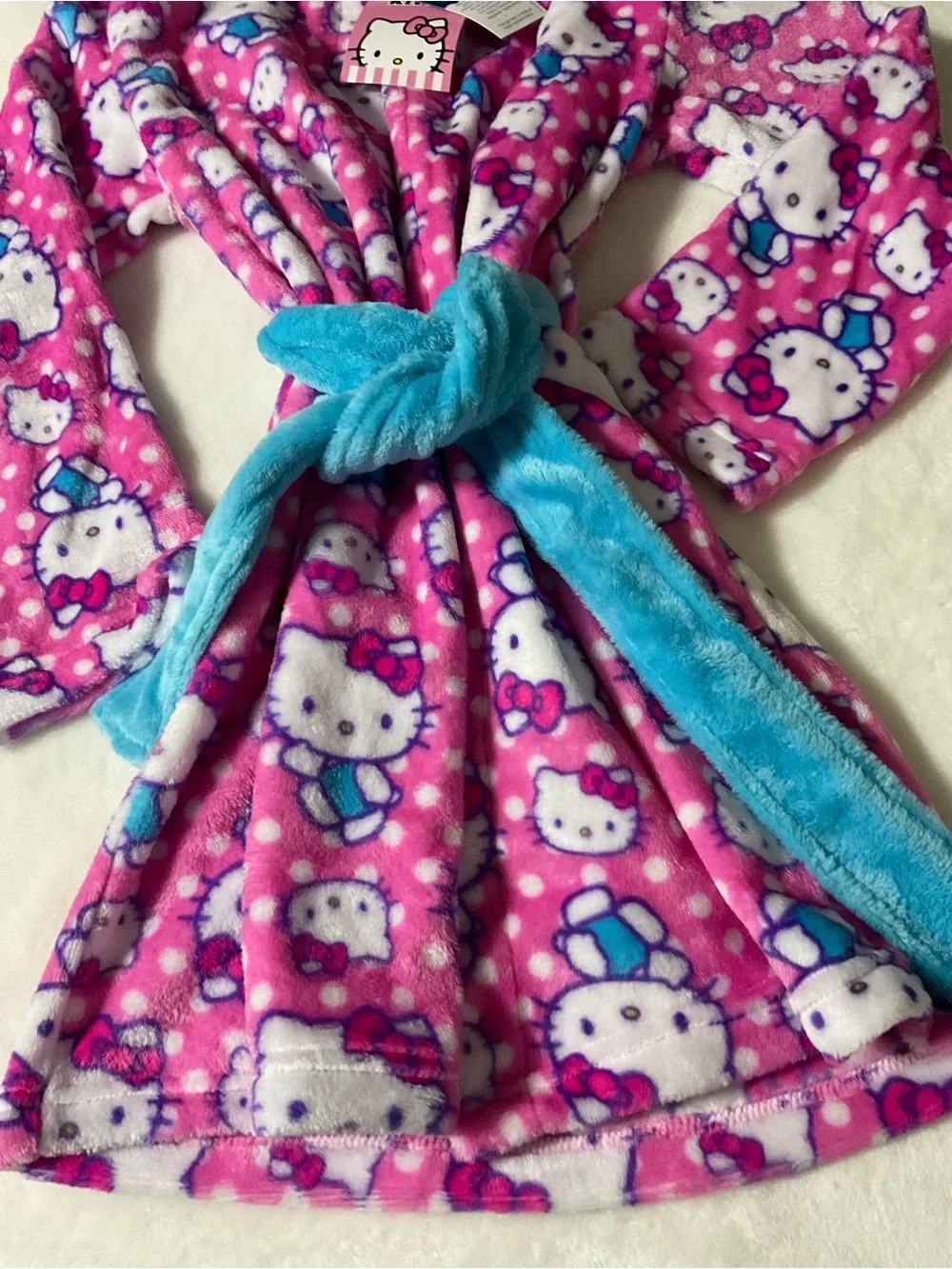 Hello Kitty Girls Hooded Bathrobe Fleece Size 8